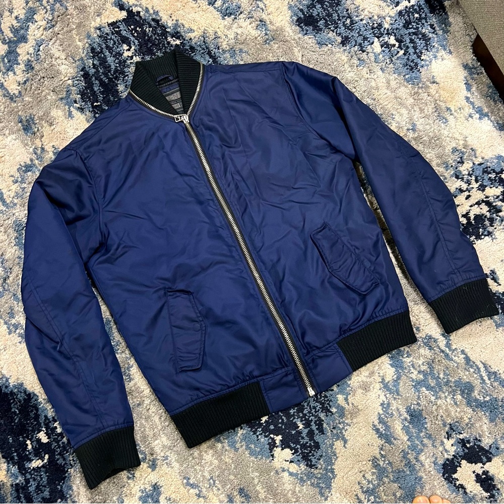 Medium Navy Blue Bomber Jacket w/ Black Neck Collar